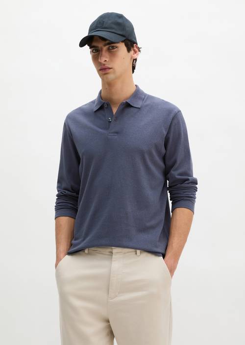 Langarm-Poloshirt regular Faded Blue in Frontalansicht