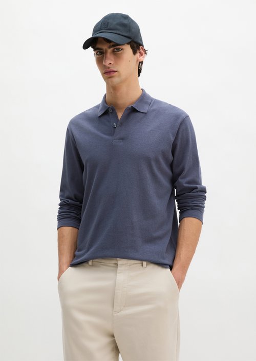 Regular long-sleeved polo shirt — Faded Blue