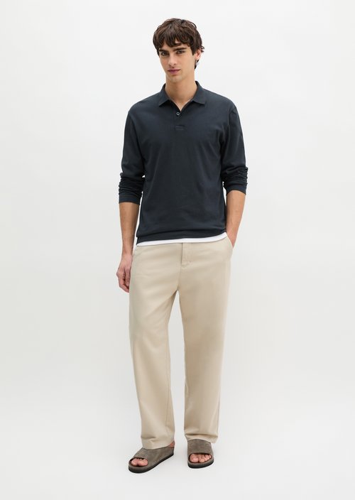 Regular long-sleeved polo shirt — Dark Navy