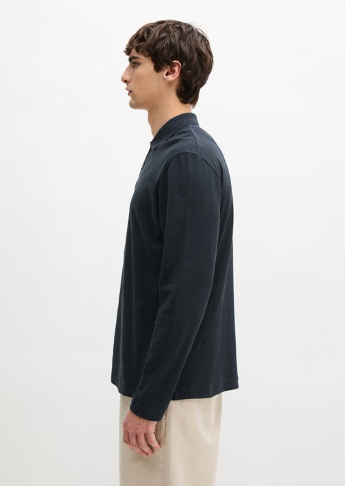 Regular long-sleeved polo shirt — Dark Navy