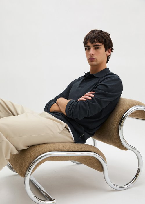 Regular long-sleeved polo shirt — Dark Navy