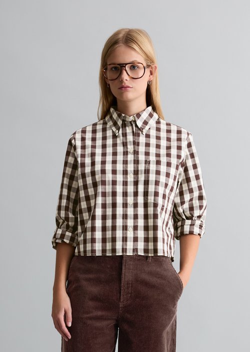 Cropped Checkered Blouse — Offwhite