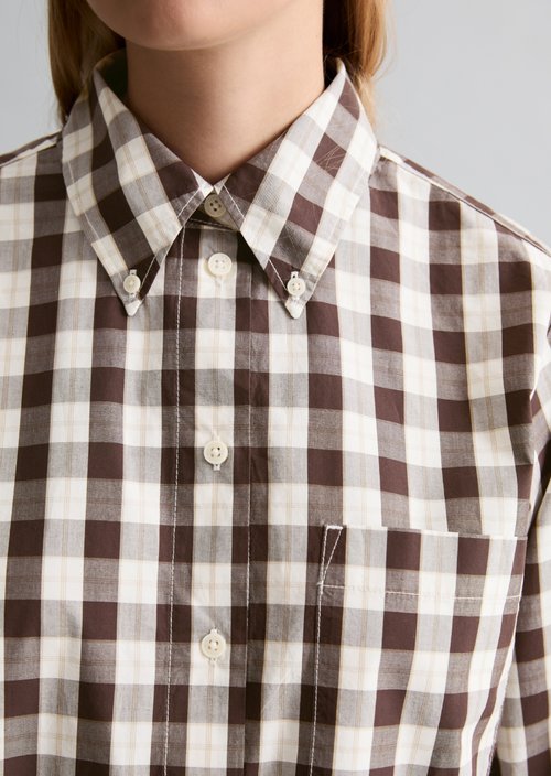 Cropped Checkered Blouse — Offwhite