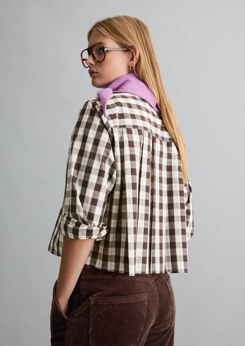 Karierte Bluse cropped Offwhite in Frontalansicht