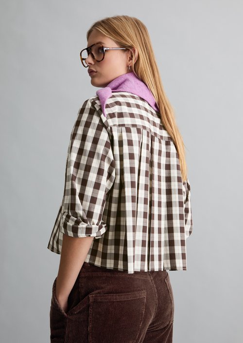 Cropped Checkered Blouse — Offwhite
