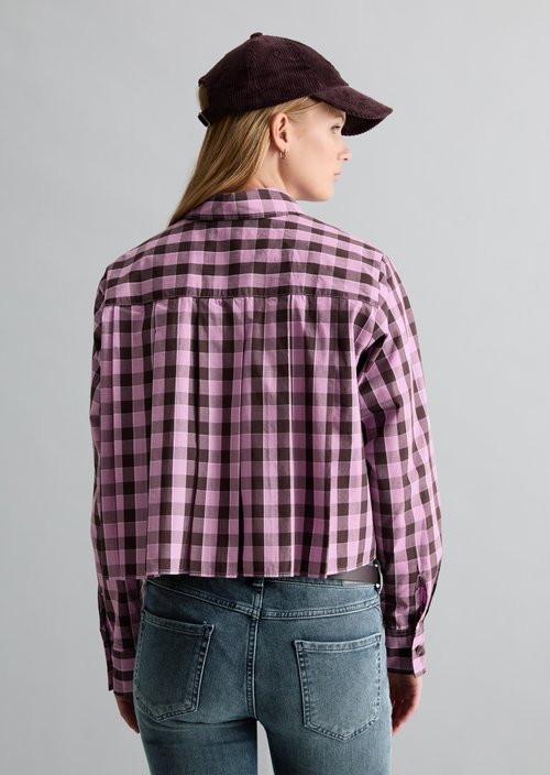 Cropped Checkered Blouse — Light Beige