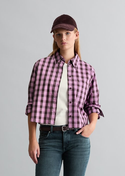 Cropped Checkered Blouse — Light Beige