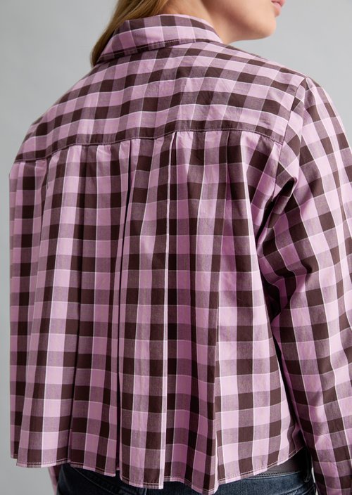 Cropped Checkered Blouse — Light Beige