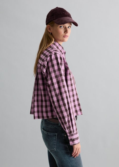 Cropped Checkered Blouse — Light Beige