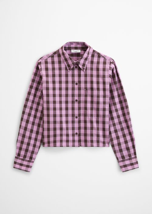 Cropped Checkered Blouse — Light Beige