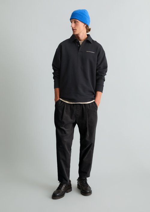 Relaxed-Fit Polo Sweatshirt — Black