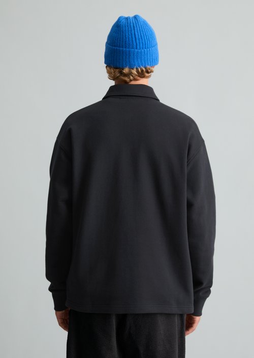 Relaxed-Fit Polo Sweatshirt — Black