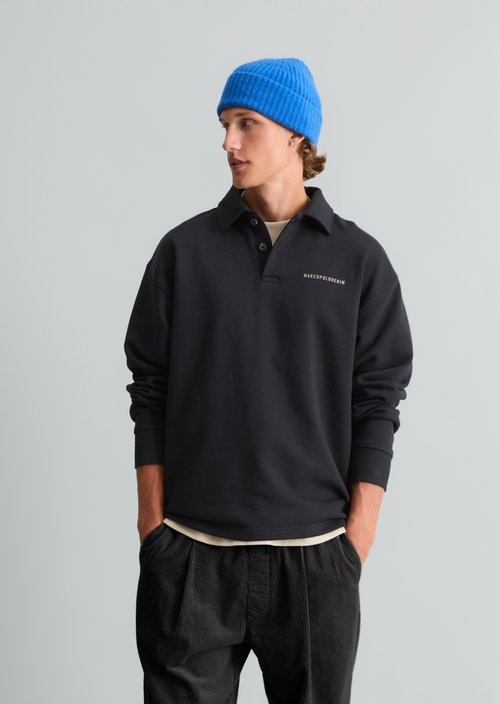 Relaxed-Fit Polo Sweatshirt — Black