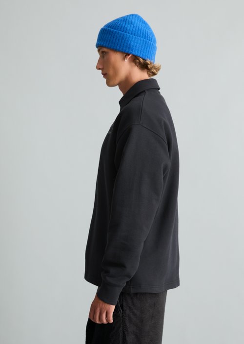 Relaxed-Fit Polo Sweatshirt — Black