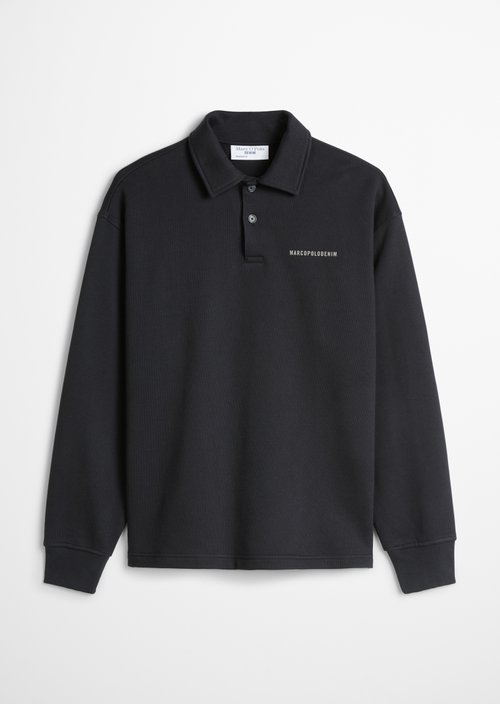 Relaxed-Fit Polo Sweatshirt — Black