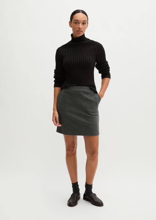 Tweed jersey skirt, shaped — Dark Grey