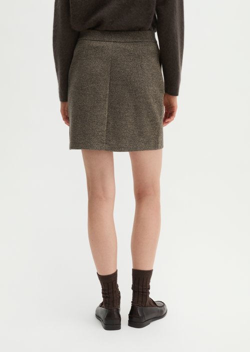 Tweed jersey skirt, shaped — Dark Brown