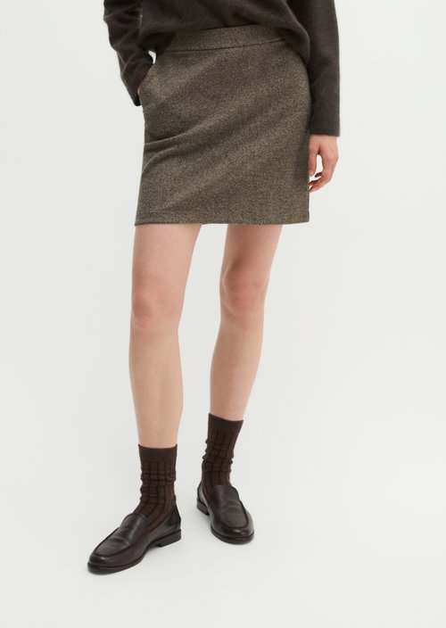 Tweed jersey skirt, shaped — Dark Brown