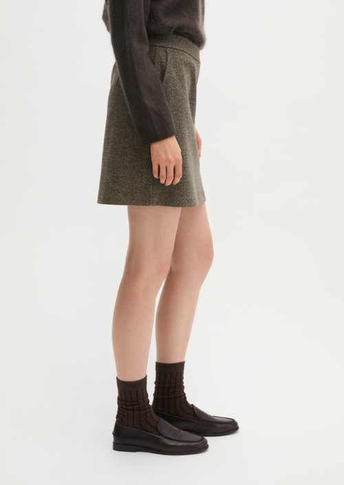 Tweed jersey skirt, shaped — Dark Brown