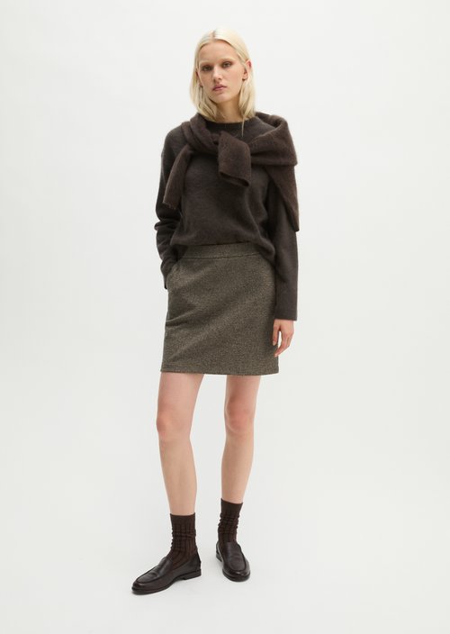 Tweed jersey skirt, shaped — Dark Brown