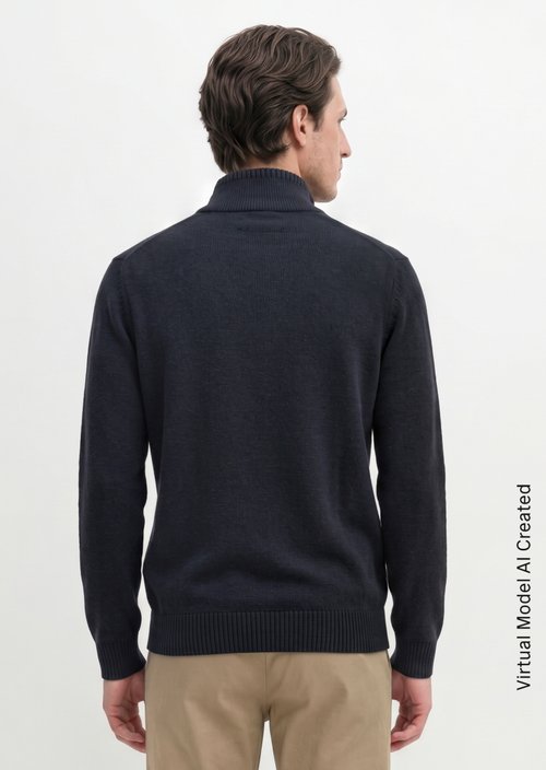 Regular-Fit Knitted Turtleneck — Dark Navy (alternate view)