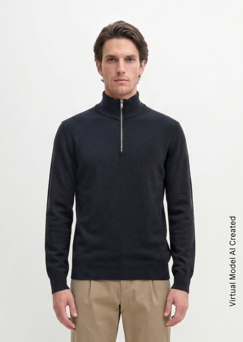 Regular-Fit Knitted Turtleneck — Dark Navy