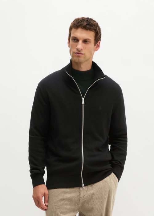Regular-Fit Stand-Up Collar Cardigan — Black