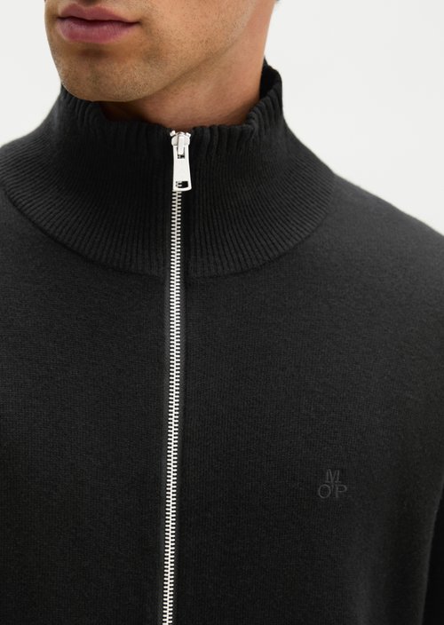 Regular-Fit Stand-Up Collar Cardigan — Black