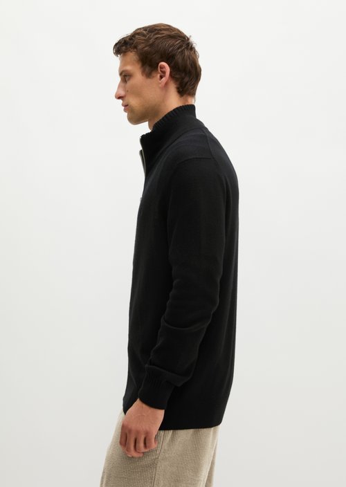 Regular-Fit Stand-Up Collar Cardigan — Black