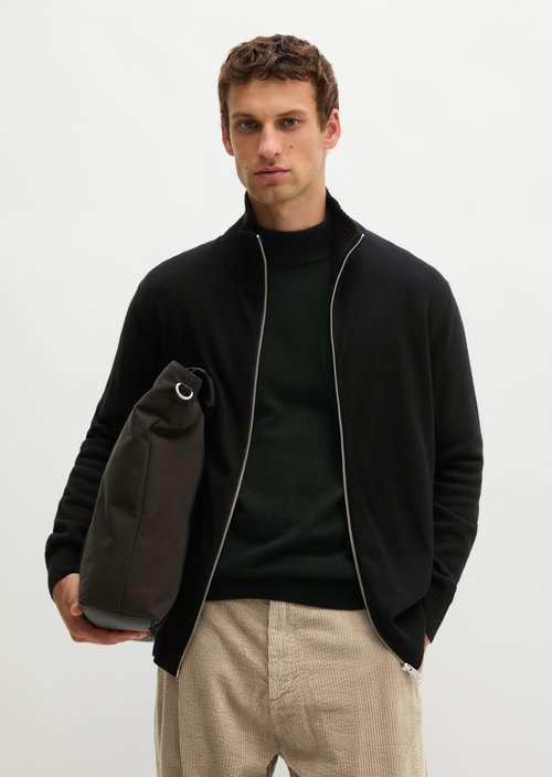 Regular-Fit Stand-Up Collar Cardigan — Black