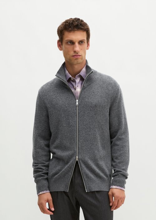 Regular-Fit Stand-Up Collar Cardigan — Graphic Grey Melange