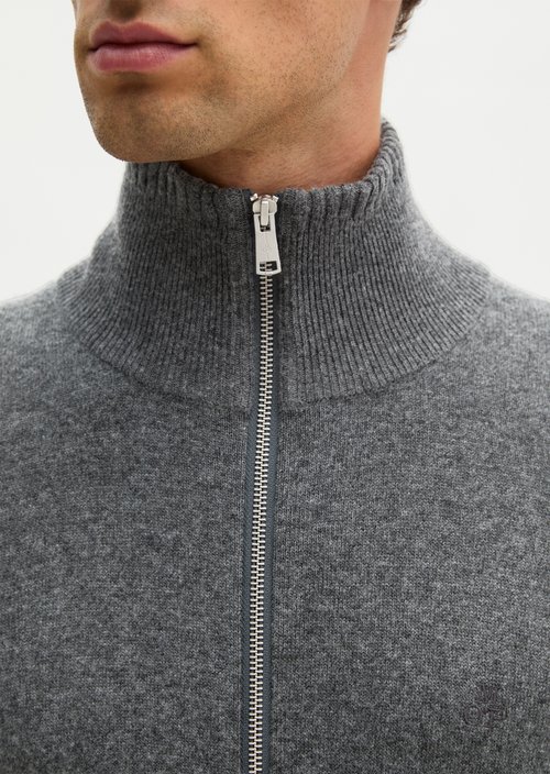 Regular-Fit Stand-Up Collar Cardigan — Graphic Grey Melange