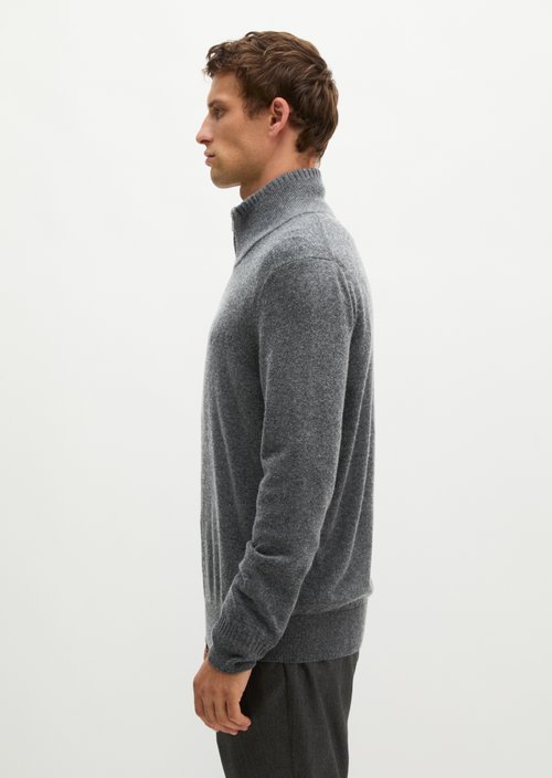 Regular-Fit Stand-Up Collar Cardigan — Graphic Grey Melange