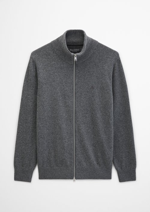 Regular-Fit Stand-Up Collar Cardigan — Graphic Grey Melange