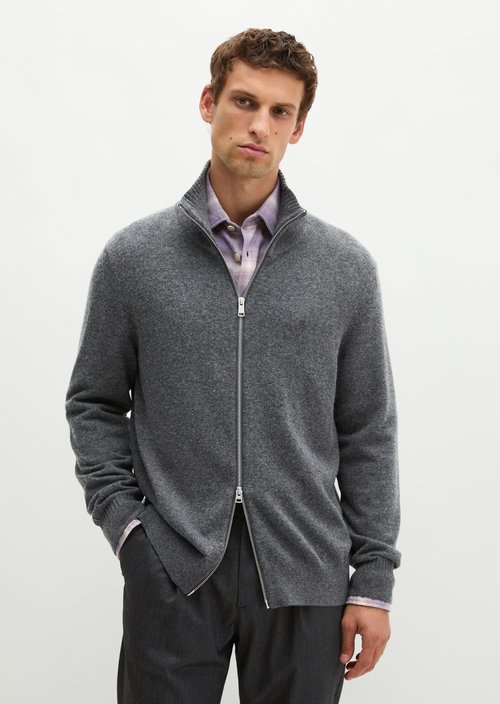 Regular-Fit Stand-Up Collar Cardigan — Graphic Grey Melange