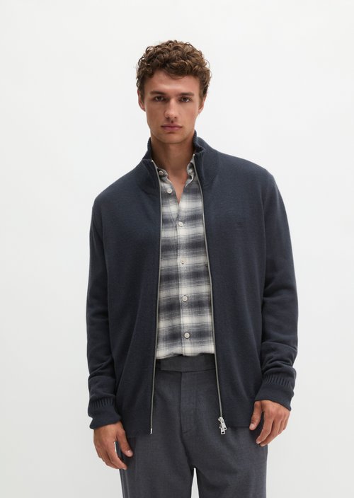 Regular-Fit Stand-Up Collar Cardigan — Dark Navy