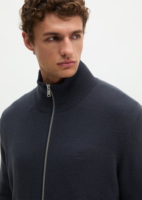 Regular-Fit Stand-Up Collar Cardigan — Dark Navy