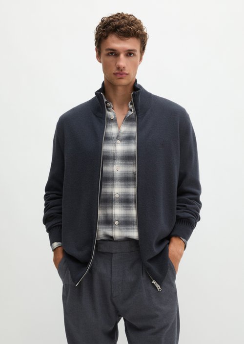 Regular-Fit Stand-Up Collar Cardigan — Dark Navy