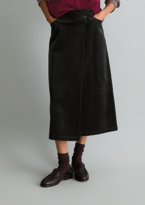 Regular-Fit Wrap Corduroy Skirt — Black