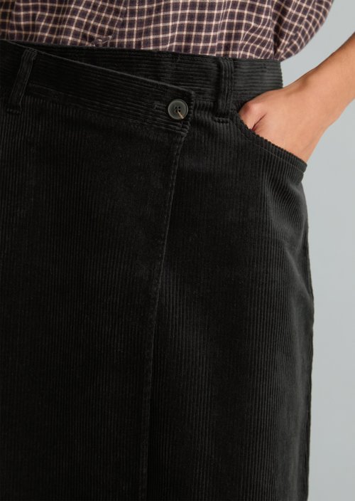Regular-Fit Wrap Corduroy Skirt — Black