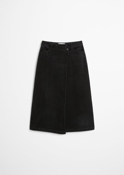 Regular-Fit Wrap Corduroy Skirt — Black