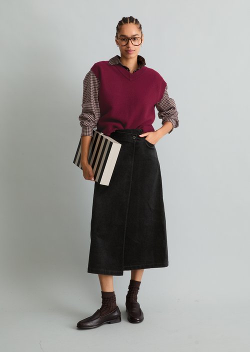 Regular-Fit Wrap Corduroy Skirt — Black