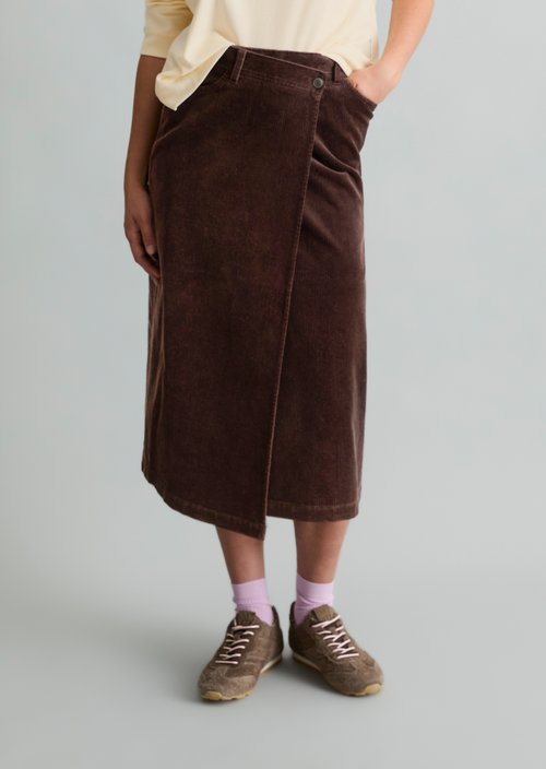 Regular-Fit Wrap Corduroy Skirt — Espresso Brown