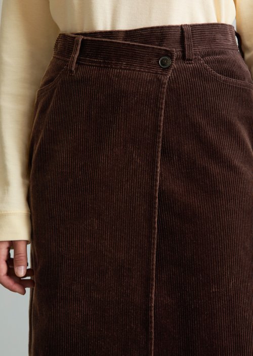 Regular-Fit Wrap Corduroy Skirt — Espresso Brown