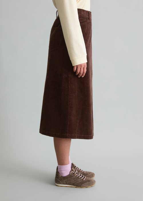 Regular-Fit Wrap Corduroy Skirt — Espresso Brown
