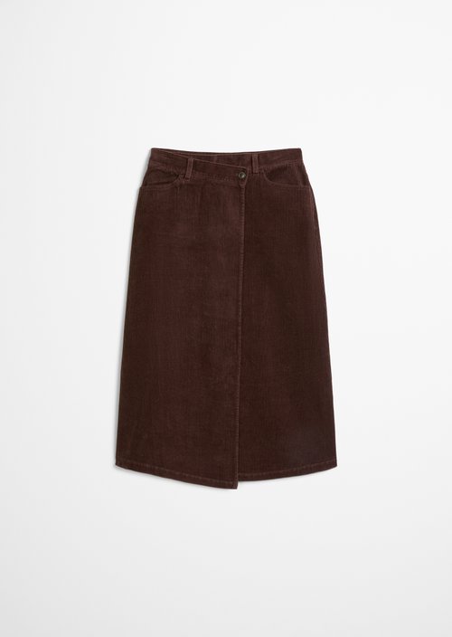 Regular-Fit Wrap Corduroy Skirt — Espresso Brown