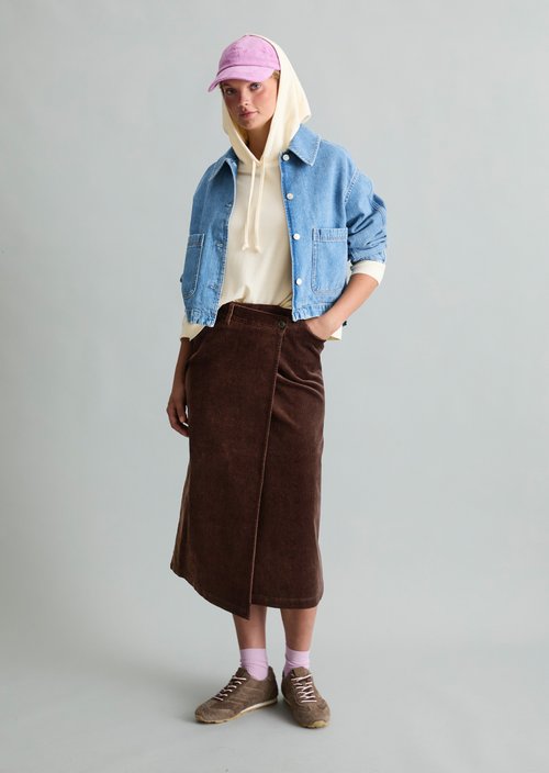Regular-Fit Wrap Corduroy Skirt — Espresso Brown
