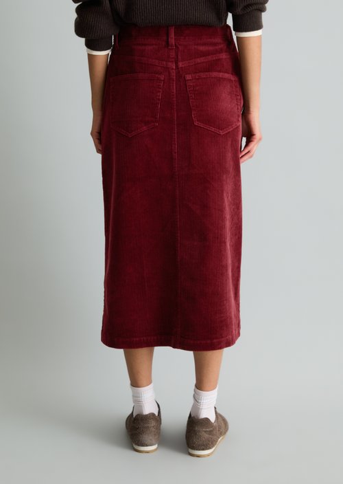 Regular-Fit Wrap Corduroy Skirt — Deep Burgundy