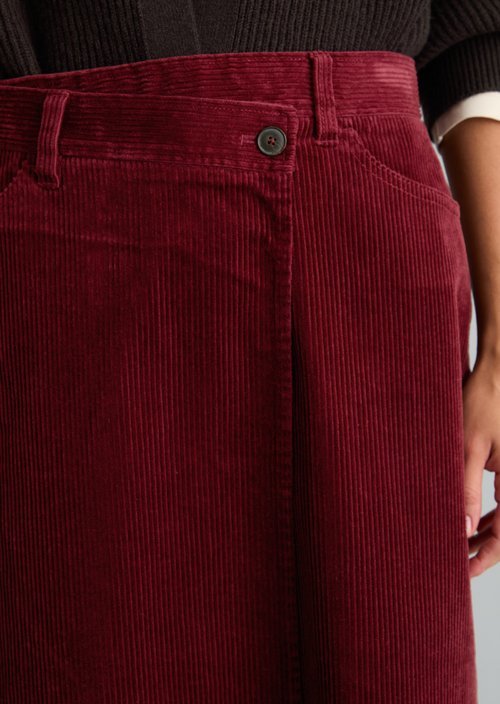 Regular-Fit Wrap Corduroy Skirt — Deep Burgundy
