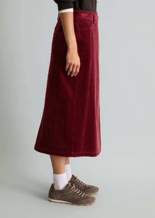 Regular-Fit Wrap Corduroy Skirt — Deep Burgundy